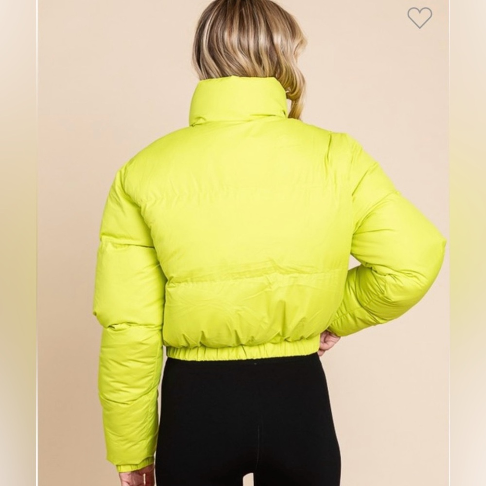 Cropped Puffer Jacket Key Lime Yellow Green - Medium - Picture 2 of 12